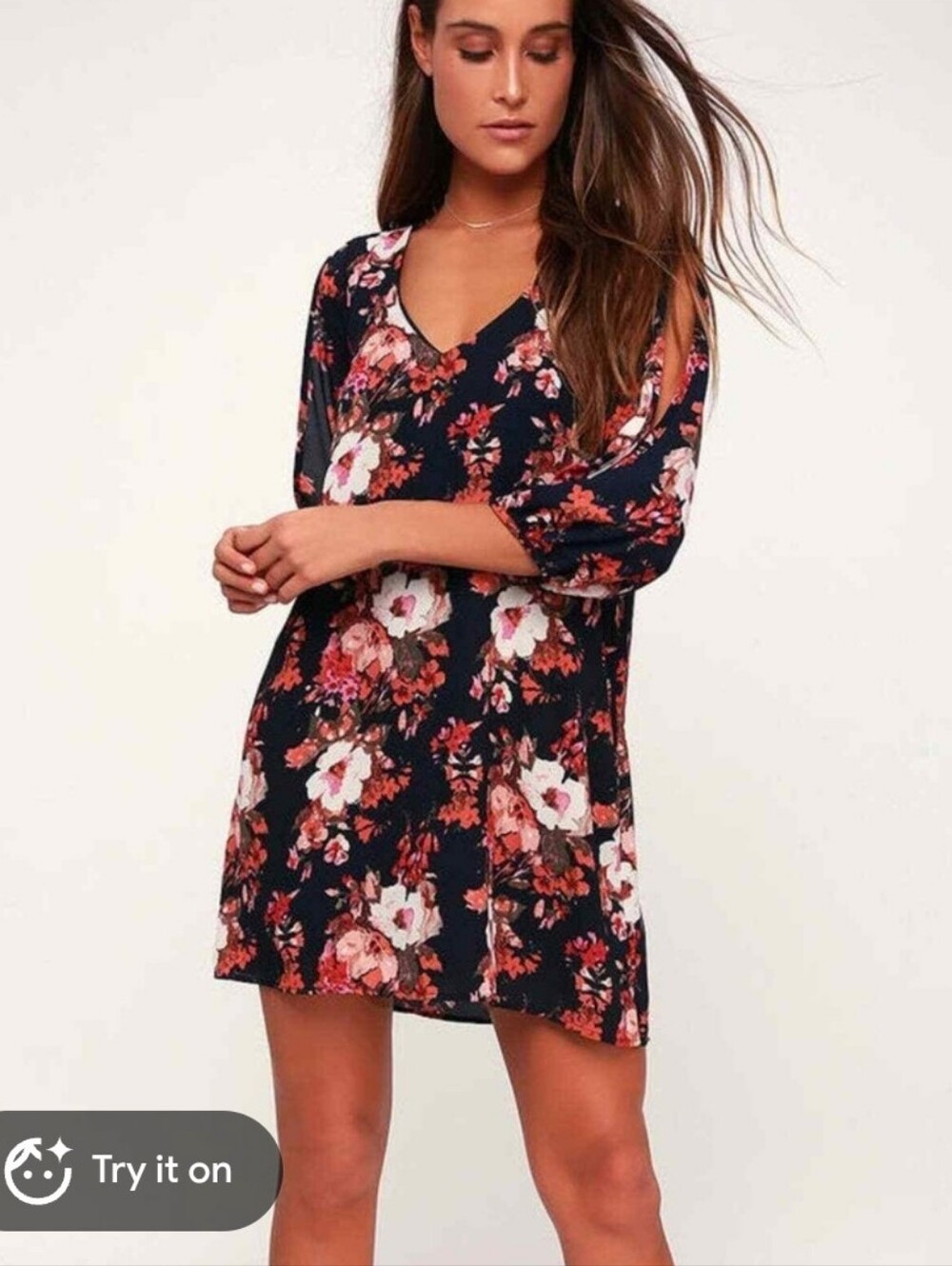 Lulus Dears Floral Navy Shift Dress with Pink and Cream Blooms